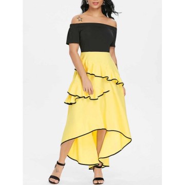 Off The houlder Ruffled High Low Dress - Yellow