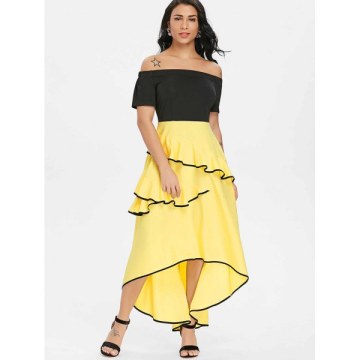 Off The houlder Ruffled High Low Dress - Yellow