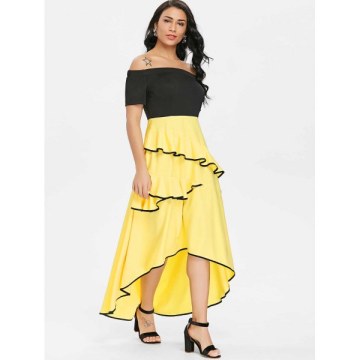 Off The houlder Ruffled High Low Dress - Yellow