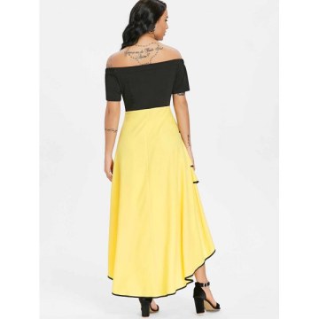 Off The houlder Ruffled High Low Dress - Yellow
