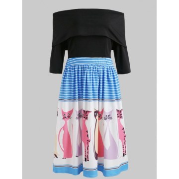 Off The houlder Ruffled Printed Dress - Black