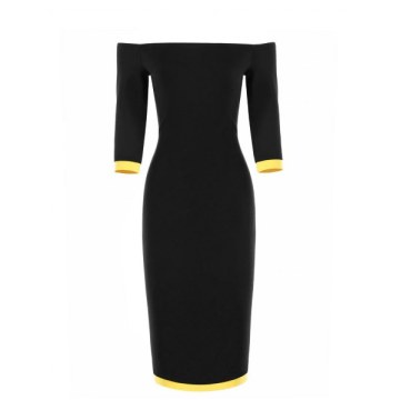 Off The Shoulder Two Tone Bodycon Dress - Yellow And Black