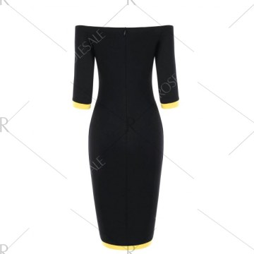 Off The Shoulder Two Tone Bodycon Dress - Yellow And Black