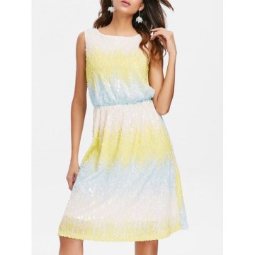Ombre Sleeveless Blouson Sequin Dress -