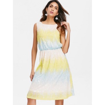 Ombre Sleeveless Blouson Sequin Dress -