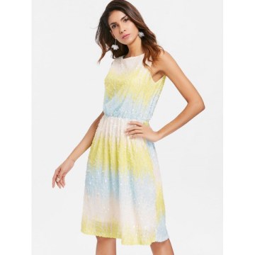 Ombre Sleeveless Blouson Sequin Dress -
