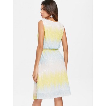 Ombre Sleeveless Blouson Sequin Dress -