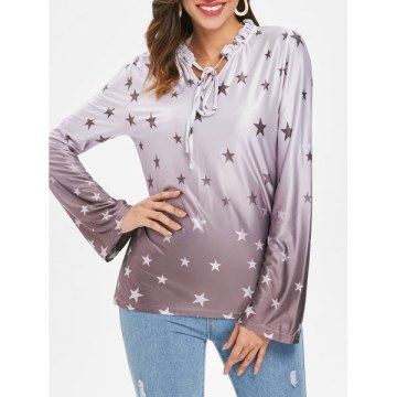 Ombre Star Print Top - Brown