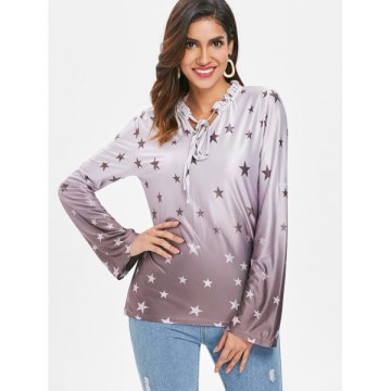 Ombre Star Print Top - Brown