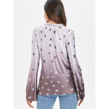 Ombre Star Print Top - Brown