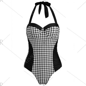 Open Back Plaid Underwire wimsuit - Black