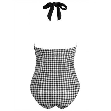 Open Back Plaid Underwire wimsuit - Black