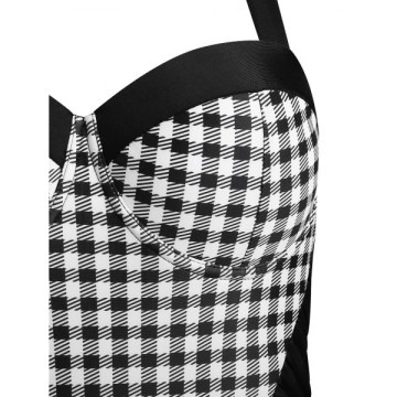 Open Back Plaid Underwire wimsuit - Black