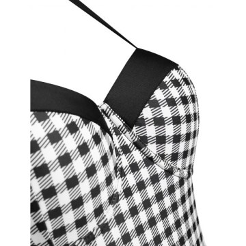 Open Back Plaid Underwire wimsuit - Black