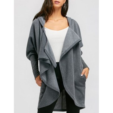 Open Front Convertible Long Drape Hoodie - Deep Gray