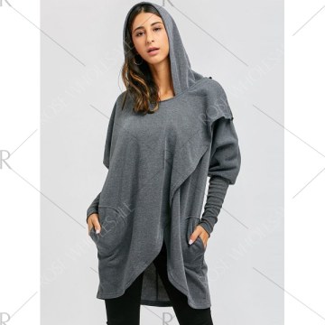 Open Front Convertible Long Drape Hoodie - Deep Gray