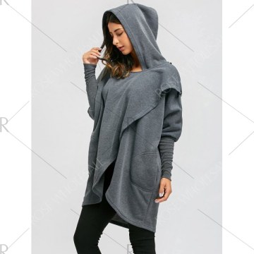 Open Front Convertible Long Drape Hoodie - Deep Gray