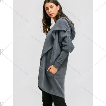 Open Front Convertible Long Drape Hoodie - Deep Gray