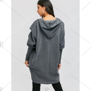 Open Front Convertible Long Drape Hoodie - Deep Gray