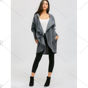 Open Front Convertible Long Drape Hoodie - Deep Gray