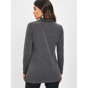 Open Front Ruffles Asymmetrical Cardigan - Gray