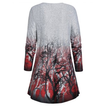 Open Front Tree Print Tunic Cardigan - Light Slate Gray