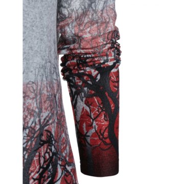 Open Front Tree Print Tunic Cardigan - Light Slate Gray