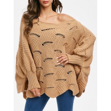 Open Knit Batwing leeve Loose weater - Khaki