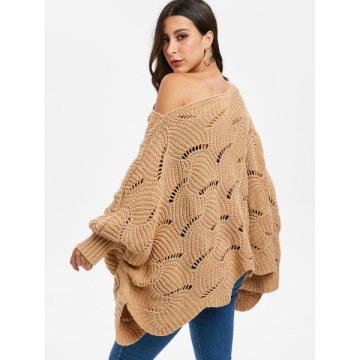 Open Knit Batwing leeve Loose weater - Khaki