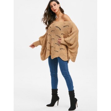 Open Knit Batwing leeve Loose weater - Khaki