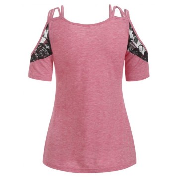 Open Shoulder Criss Cross ace Panel T Shirt - Flamingo Pink
