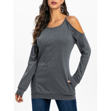 Open Shoulder Raglan Sleeve ongline Sweatshirt - Gray