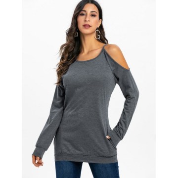 Open Shoulder Raglan Sleeve ongline Sweatshirt - Gray