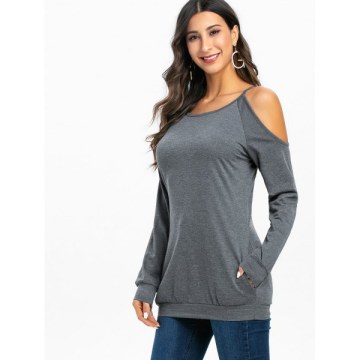 Open Shoulder Raglan Sleeve ongline Sweatshirt - Gray