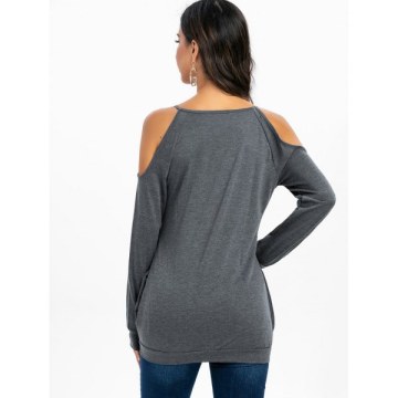 Open Shoulder Raglan Sleeve ongline Sweatshirt - Gray