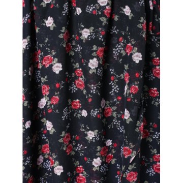 Open Shoulder Tiny Floral Print Dress - Black