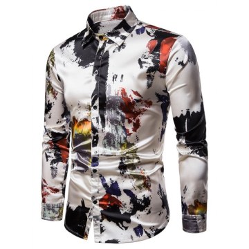 Paint Splatter Print Silky Shirt -
