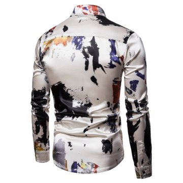 Paint Splatter Print Silky Shirt -
