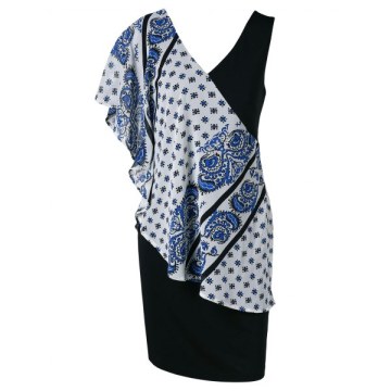 Paisley Print Overlay Mini Dress - Black