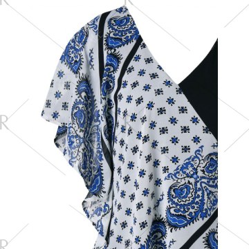 Paisley Print Overlay Mini Dress - Black