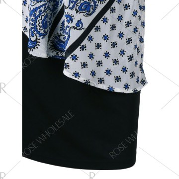 Paisley Print Overlay Mini Dress - Black