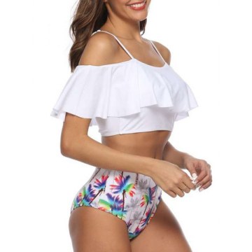 Palm Tree Print Padded Tankini Swimsuit - White