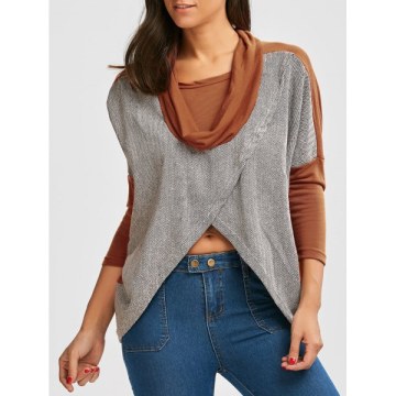 Paneled Batwing Sleeve Cowl Neck Top - Orange