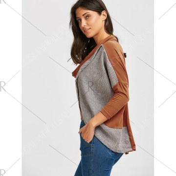 Paneled Batwing Sleeve Cowl Neck Top - Orange