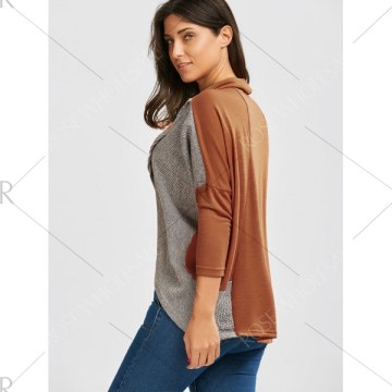 Paneled Batwing Sleeve Cowl Neck Top - Orange