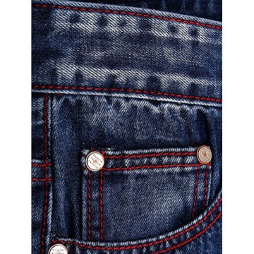 Patches Straight Leg Jeans - Denim Blue
