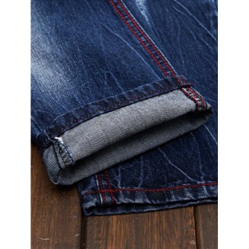 Patches Straight Leg Jeans - Denim Blue
