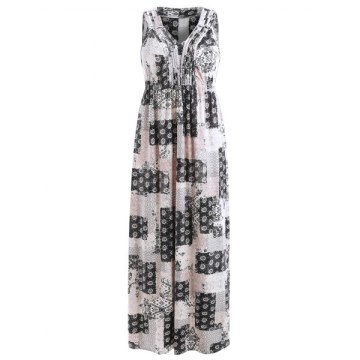 Patchwork Print Bohemian Maxi Dress -