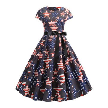 Patriotic American Flag Cap Sleeve Party Dress -