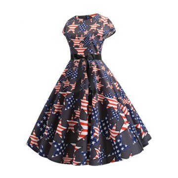 Patriotic American Flag Cap Sleeve Party Dress -